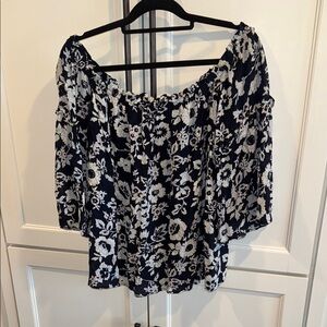 Blue and White Floral Off the Shoulder Smocked Top